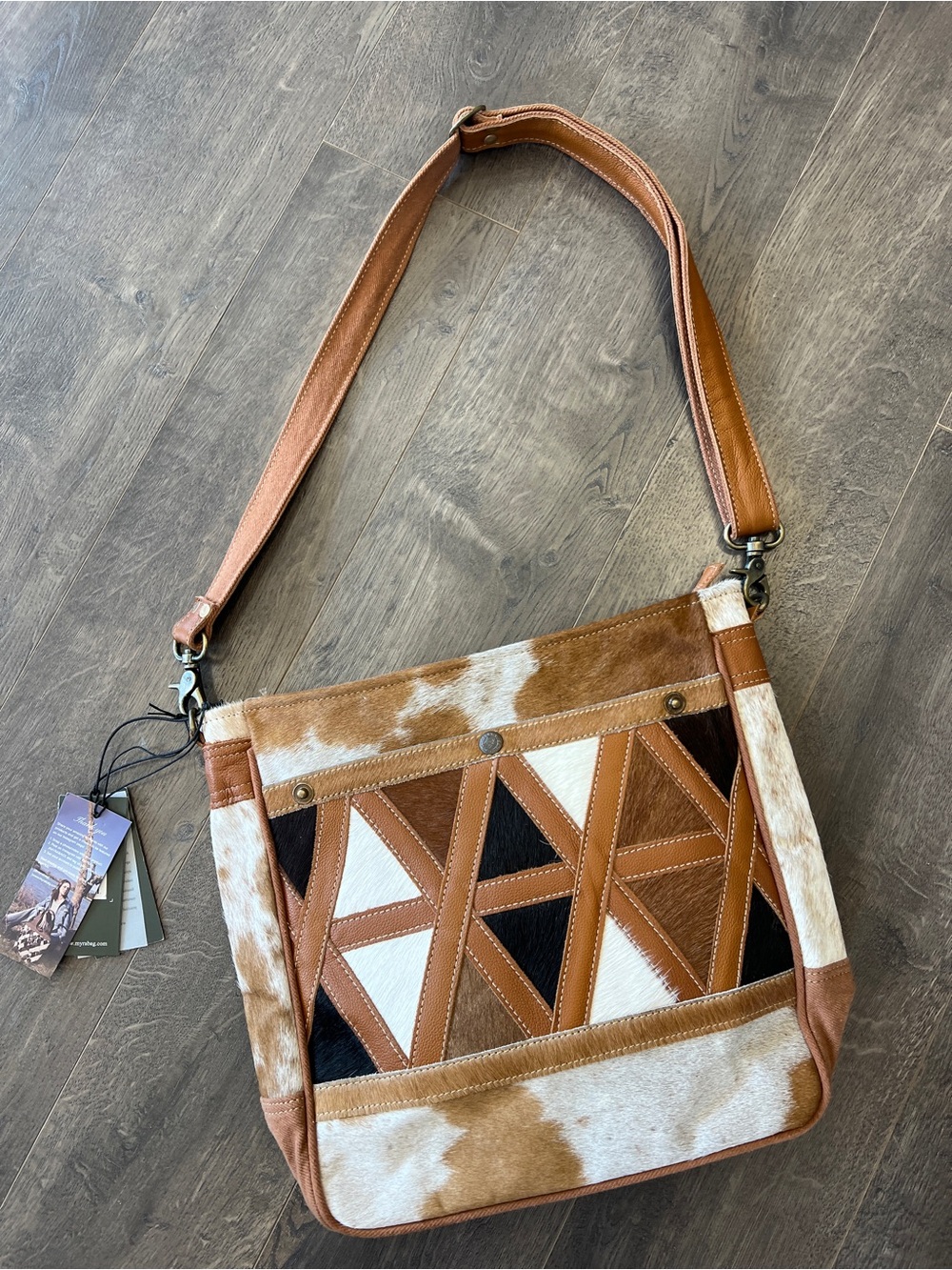 Myra Bag Brown, White & Black Patchwork Shoulder Bag